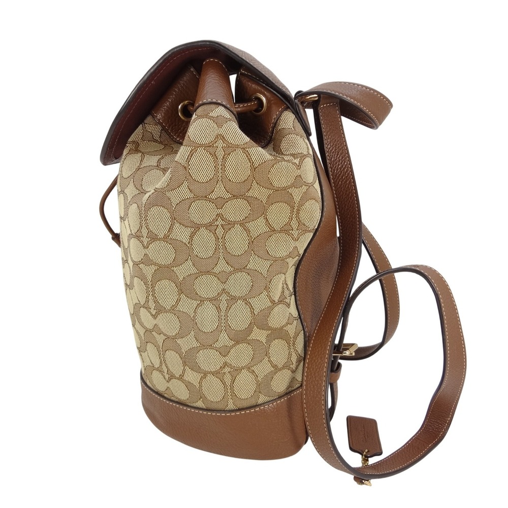 Coach Dempsey Drawstring Backpack Signature Canvas Varsity Stripe Khaki - Picture 4 of 8